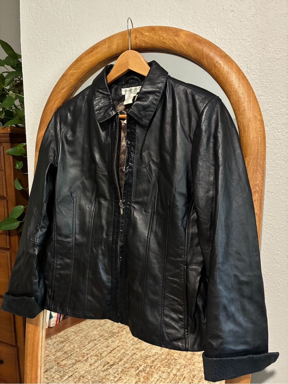 Coldwater Creek Black Leather Zip-Front Jacket
